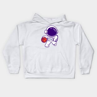 Cute Astronaut Playing Basketball Cartoon Kids Hoodie